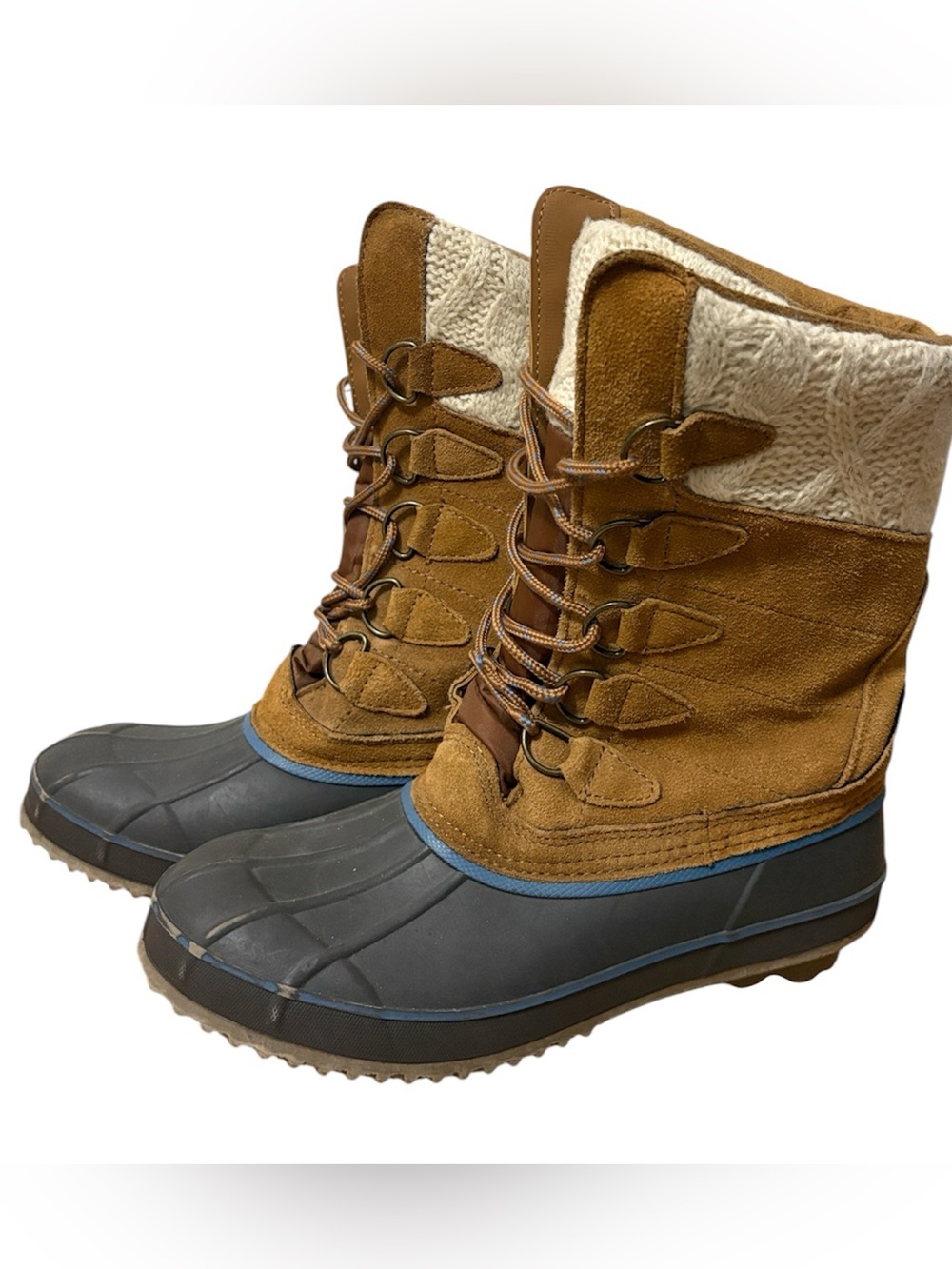 Khombu Tan Suede Waterproof Winter Boots with Knit Cuff